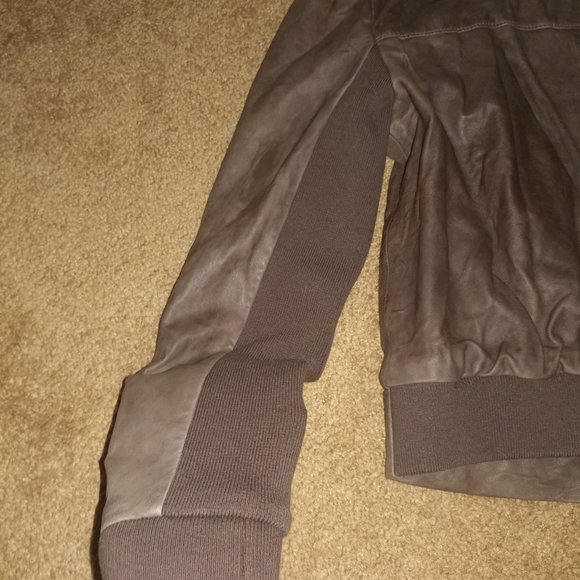 Hinge: Brown Genuine Leather Jacket With Knit Trim - Women's Size Small - Picture 8 of 15